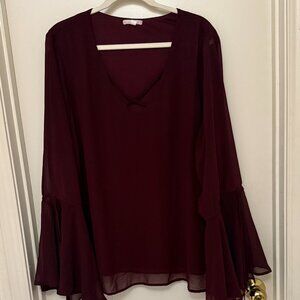 Free 2 luv burgundy chiffon bell sleeve blouse 3x